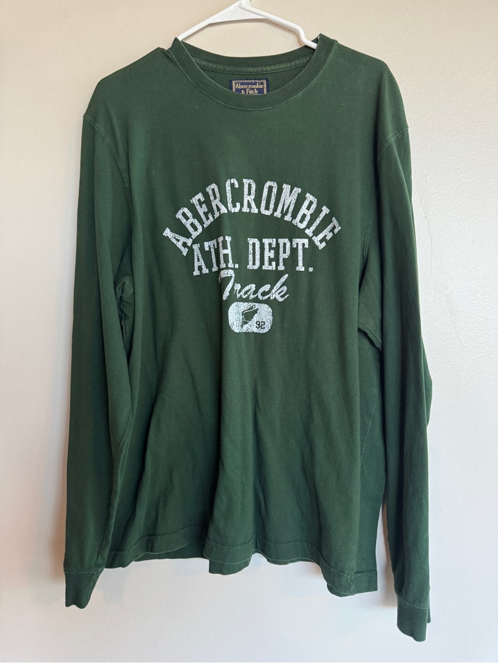 Vintage Abercrombie & Fitch Green Long Sleeve Graphic Tee XXL Track Ath Dept